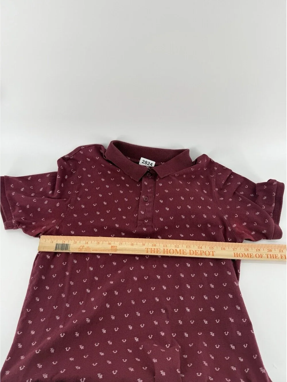 True Religion Men's Burgundy Polo Shirt Logo Micro Pattern Short Sleeve Medium